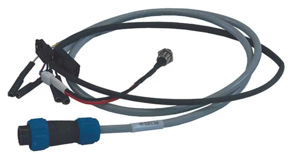 Kabelbaum von Syr mit mehreren Drähten und einem Anschluss, geeignet für die Verbindung von Geräten, ausgestattet mit einem blauen Stecker und einem weiteren Metallanschluss.